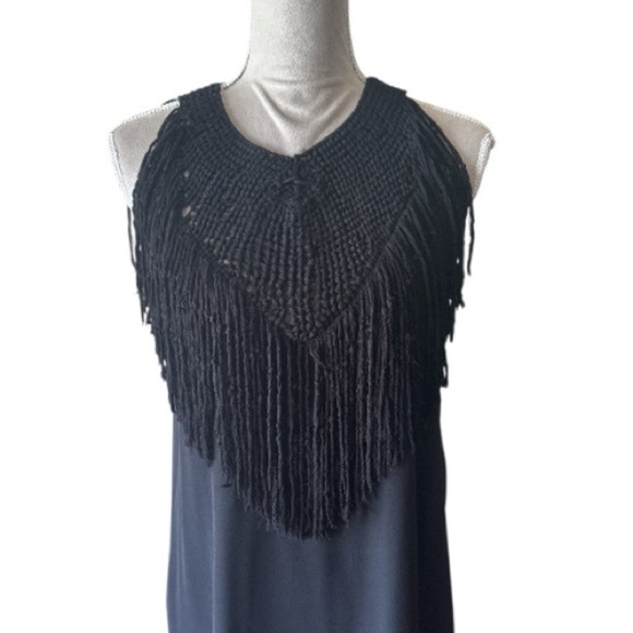 Ulla Johnson Silk Midi Dress Black Fringe Tiered Crochet Yoke Boho Chic Size 2 - Picture 5 of 14